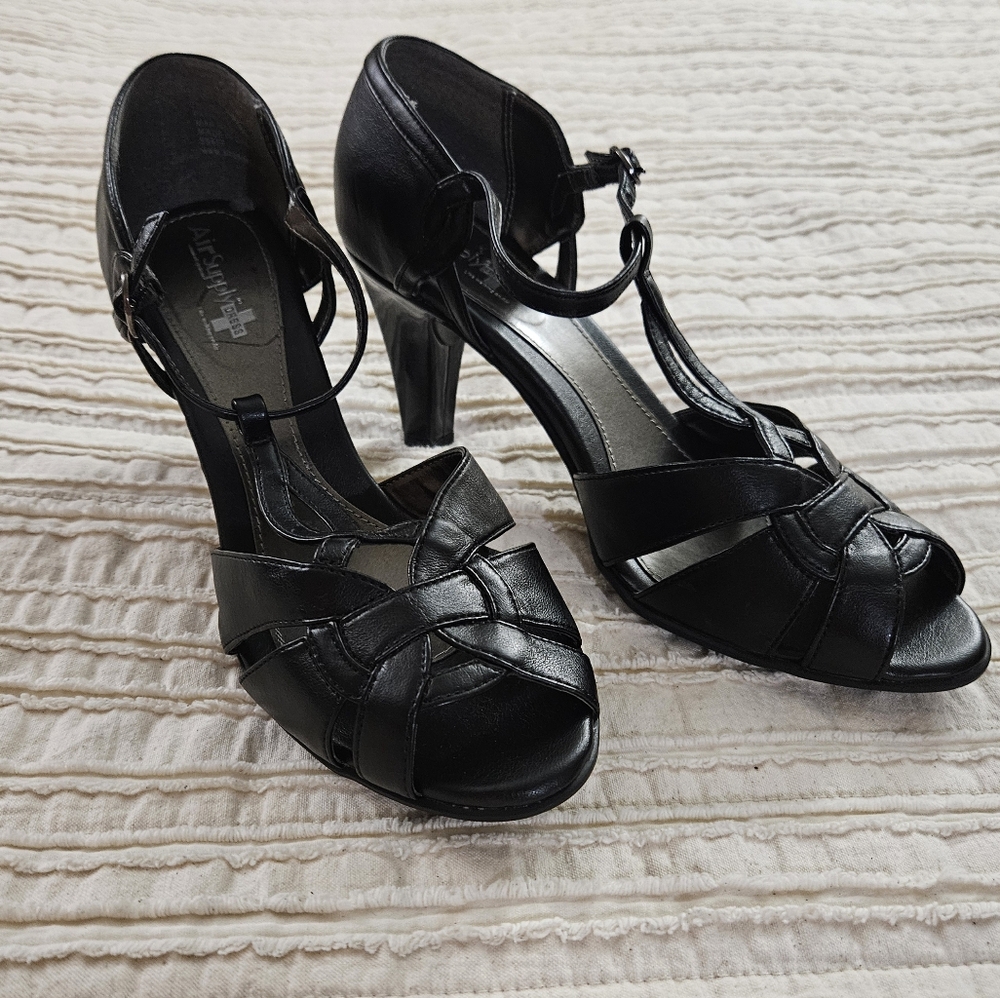 Air Supply Black Leather Women's Heels 11W